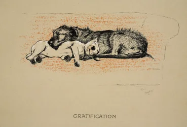 Gratification, 1930, 1ª Edição de &39;Sleeping Partners&39;, Aldin, Cecil Charles Windsor (1870-1935), publicado por Eyre e Spottiswoode Limited, Giz e Carvão sobre papel